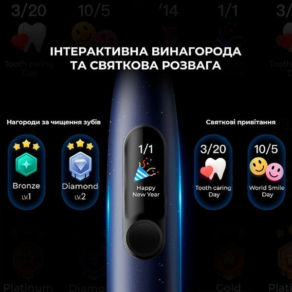 Розумна зубна електрощітка Oclean X Plus Pro Digital Blue (6970810556186) фото