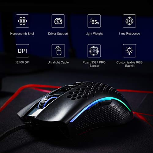 Мишка Redragon Storm M808 RGB Optical, ігрова, 12400dpi., 7кн., Ultralight чорна фото