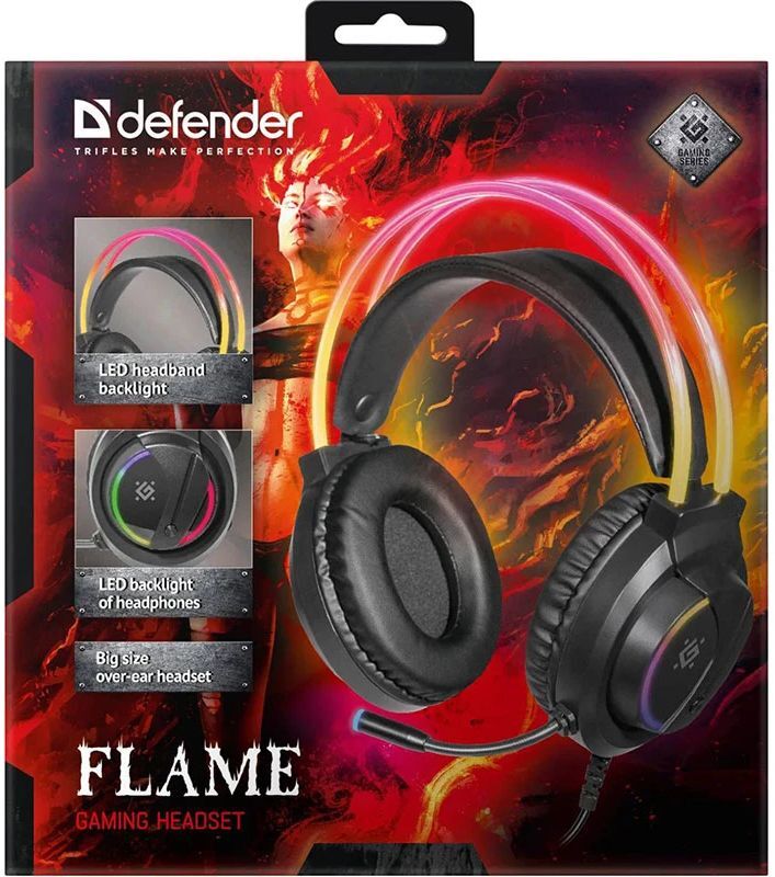 Ігрова гарнітура Defender Flame RGB, провід 2 м, чорна фото