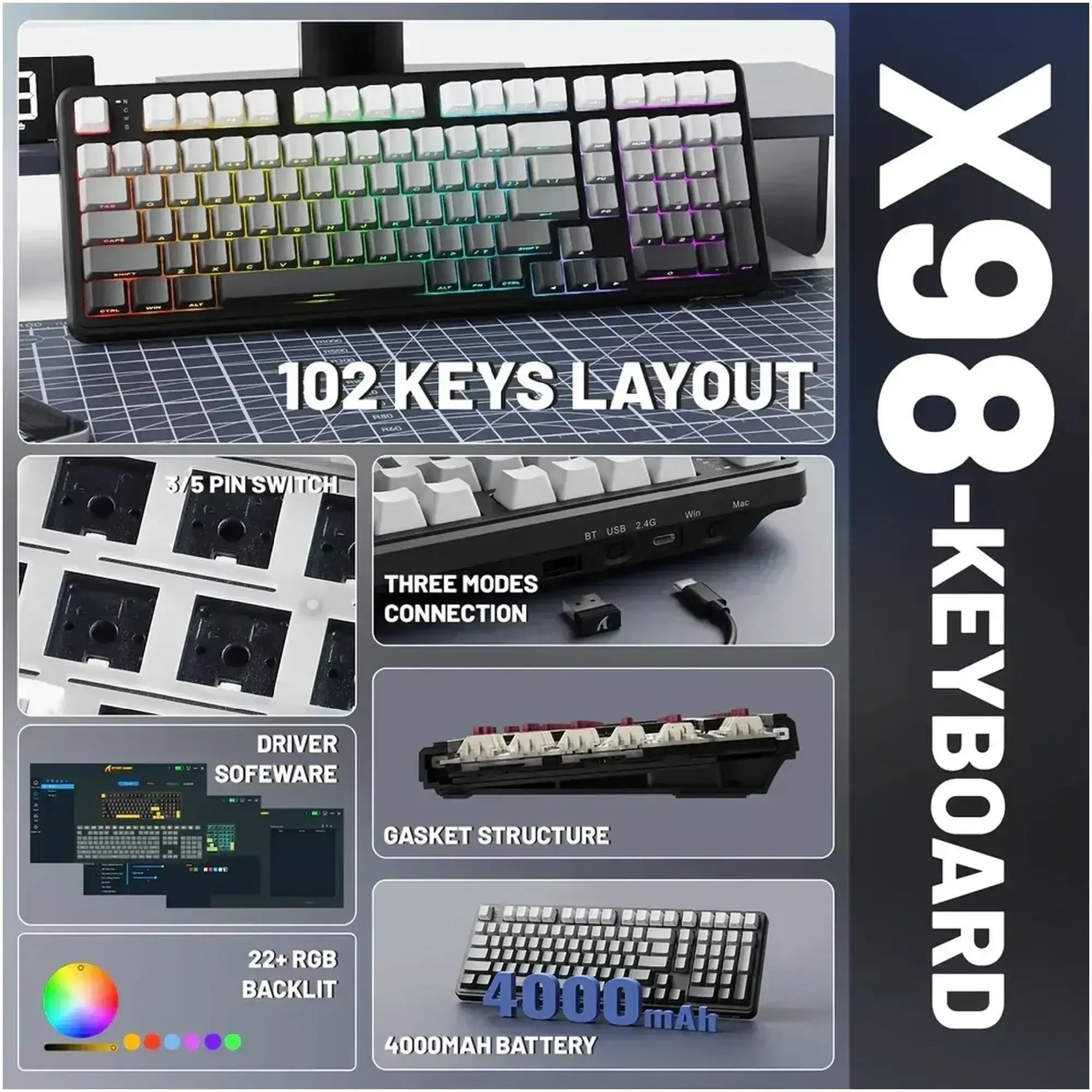Клавіатура ігрова механічна Attack Shark X98 Moonlight Night фото5