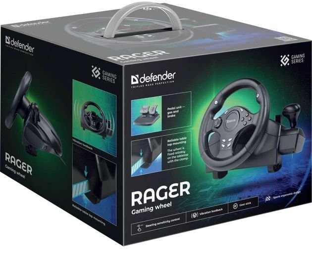 Ігрове кермо з двома педалями Defender Rager чорне фото7