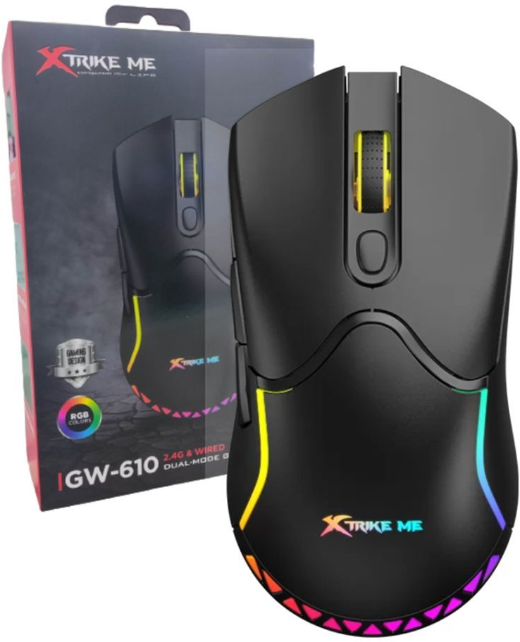 Мишка XTRIKE ME GW-610, ігрова бездротова 8000dpi., 7кн., RGB, чорна фото