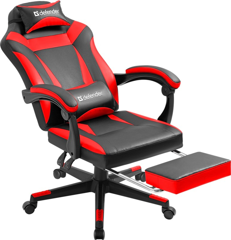 Кресло игровое Defender Cruiser, 50мм, Клас 4, подножка, Black/Red фото