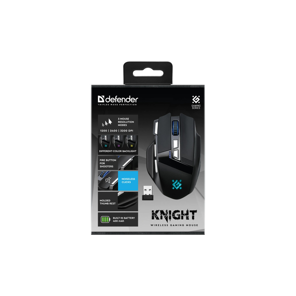Мышь игровая беспроводная Defender Knight GM-885 8кн. 3200 dpi. 400 mAh черная фото11