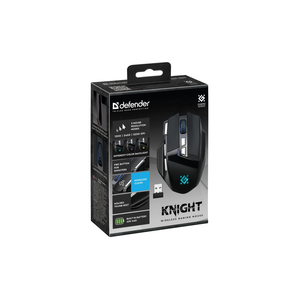 Мышь игровая беспроводная Defender Knight GM-885 8кн. 3200 dpi. 400 mAh черная фото12