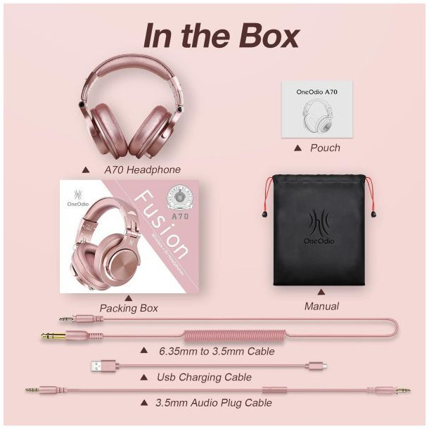 Гарнитура OneOdio Fusion A70, Bluetooth+3,5мм/6,35мм, Rose Gold фото5