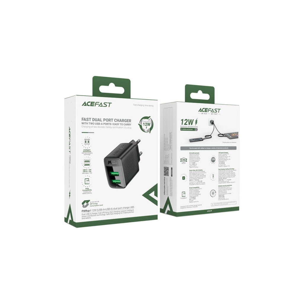 Зарядний пристрій Acefast 2xUSB 12W (USB-Ax2) A86 Black (6974316283270) фото6
