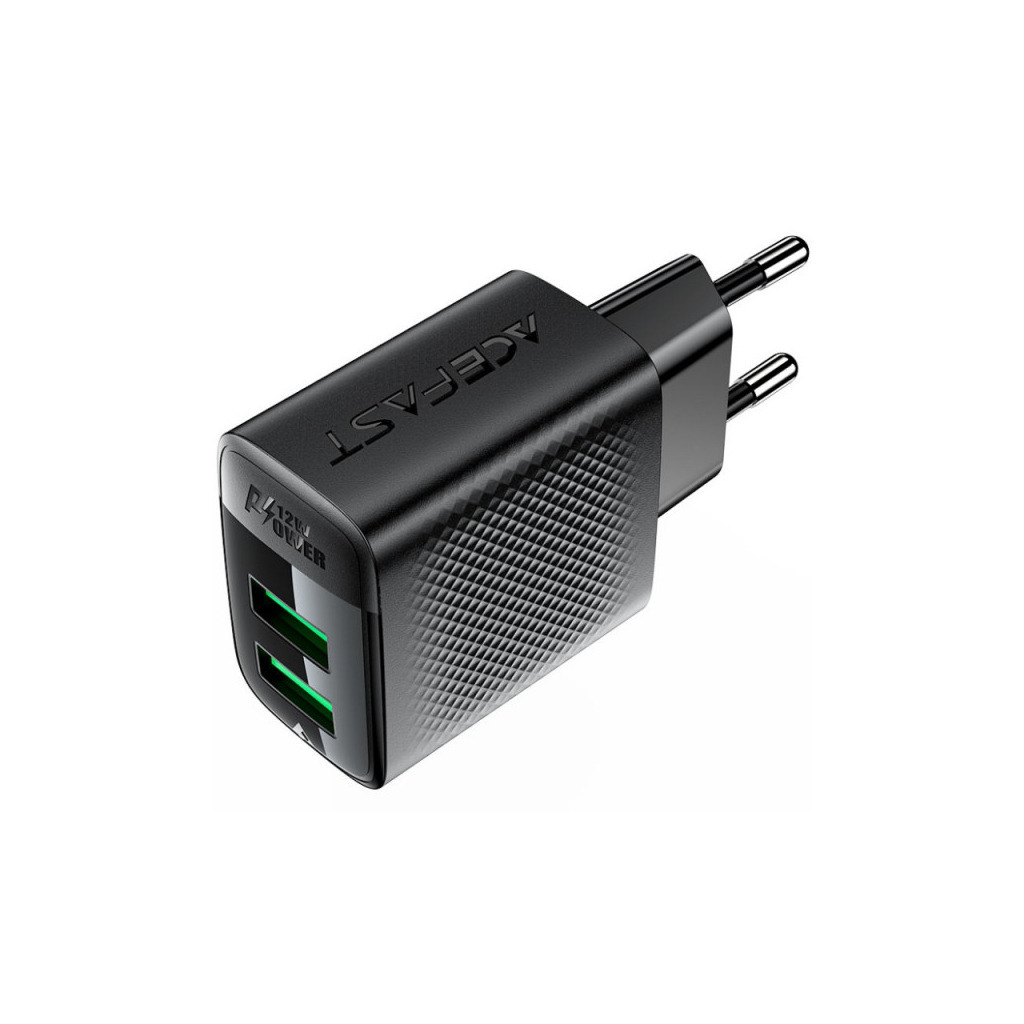 Зарядний пристрій Acefast 2xUSB 12W (USB-Ax2) A86 Black (6974316283270) фото2