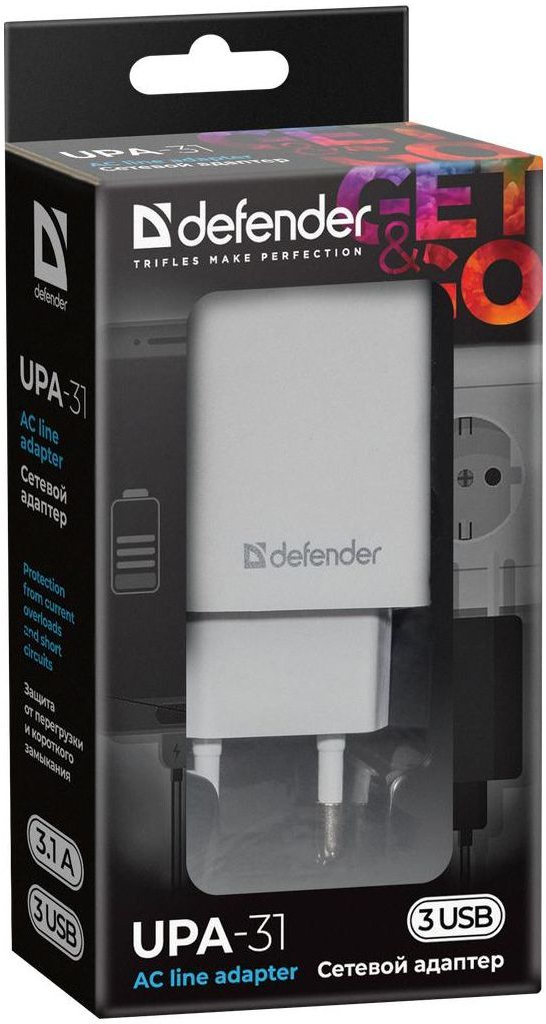 Зарядний пристрій 3xUSB 37W 3.1A білий UPA-31 Defender фото5