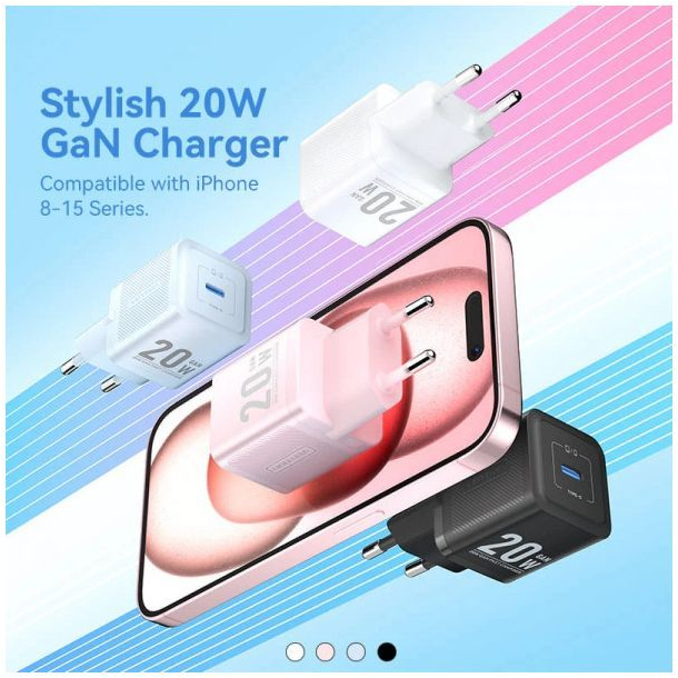 Зарядний пристрій 1xUSB-C 20W GaN + USB-C cable М-М White Vention фото5