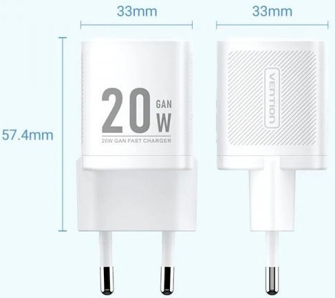 Зарядний пристрій 1xUSB-C 20W GaN + USB-C cable М-М White Vention фото2