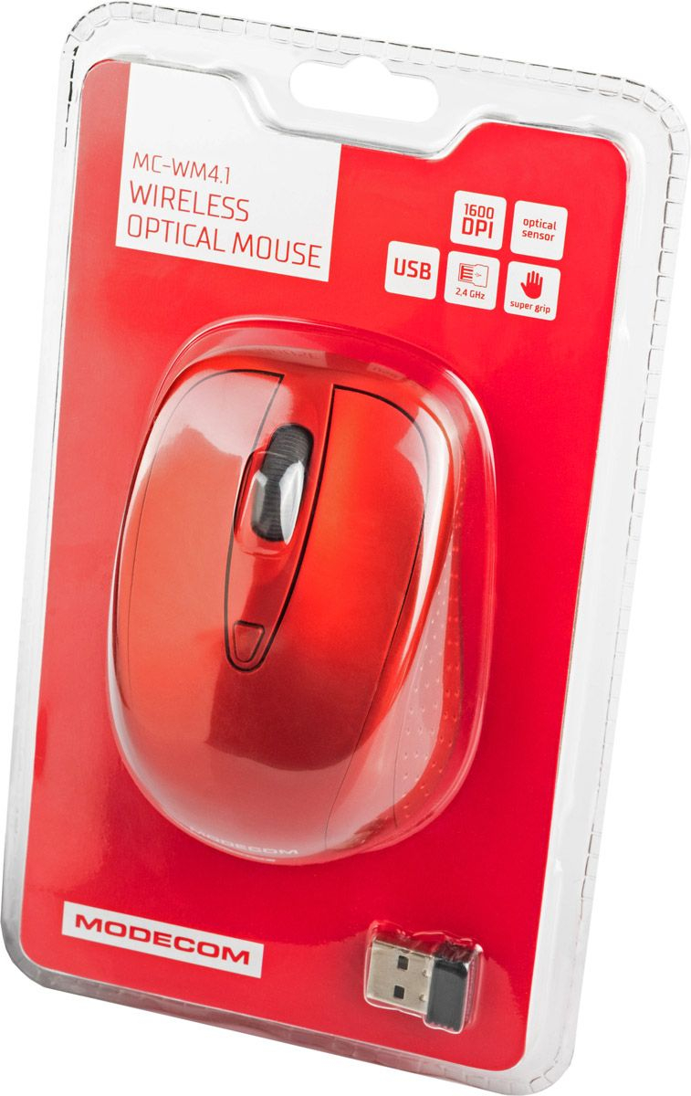 Мишка Modecom MC-WM4.1, бездротова, 3кн., 1600dpi, нано ресівер, червона фото