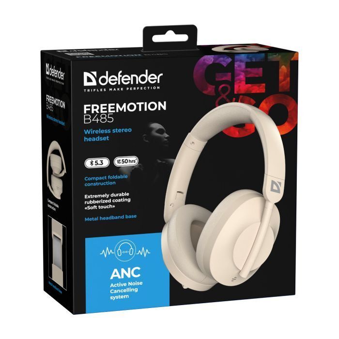 Гарнітура Defender FreeMotion B485 Bluetooth+3,5мм+USB-C, ANC Beige фото7