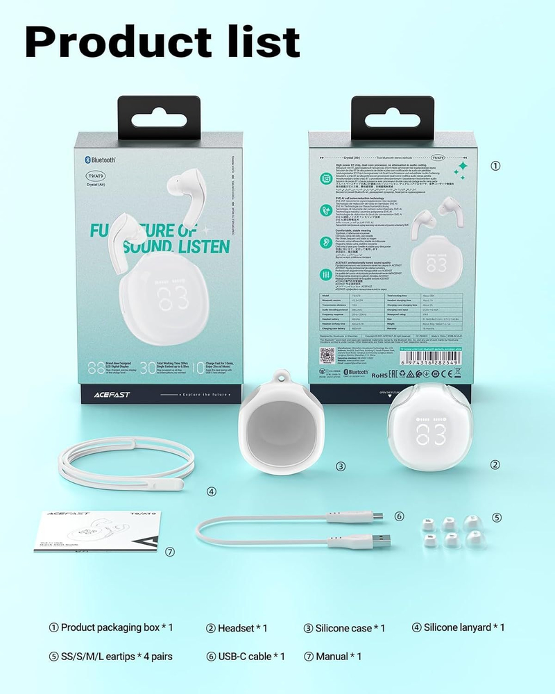 Навушники TWS Acefast T9 porcelain white фото5