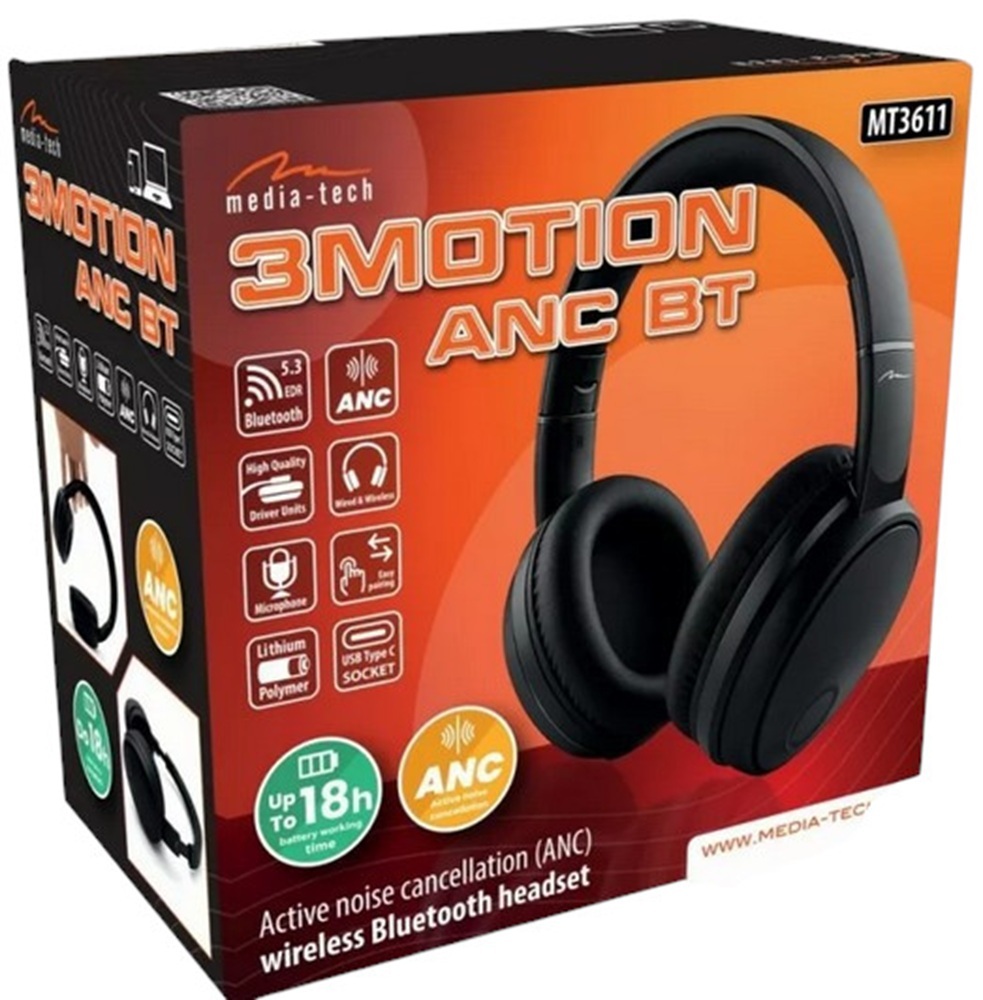Гарнитура Media-Tech 3MOTION ANC BT MT3611 Bluetooth+3,5мм, Black фото5