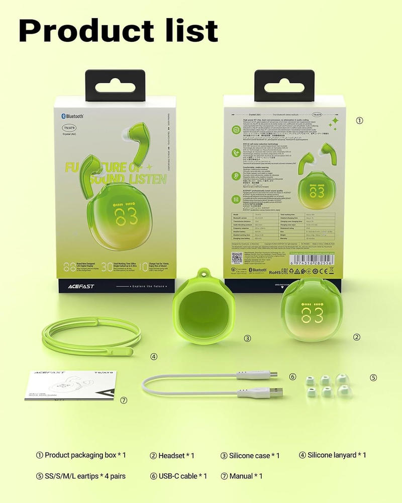 Навушники TWS Acefast T9 avocado green фото5