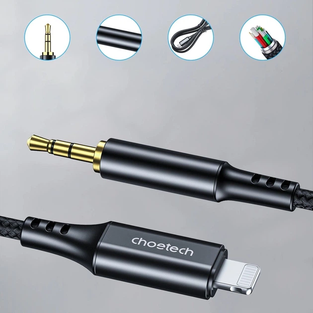 Кабель AUX Lightning - TRS Audio 3.5мм M/M 2м Choetech фото