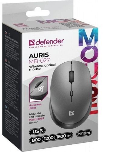 Мишка Defender Auris MB-027 3 кн. 1600 dpi, безшумная, серая фото5