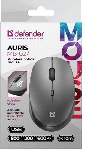 Мишка Defender Auris MB-027 3 кн. 1600 dpi, безшумная, серая фото6