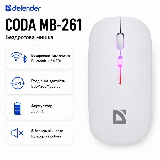 Мишка Defender Coda MB-261, белая фото4