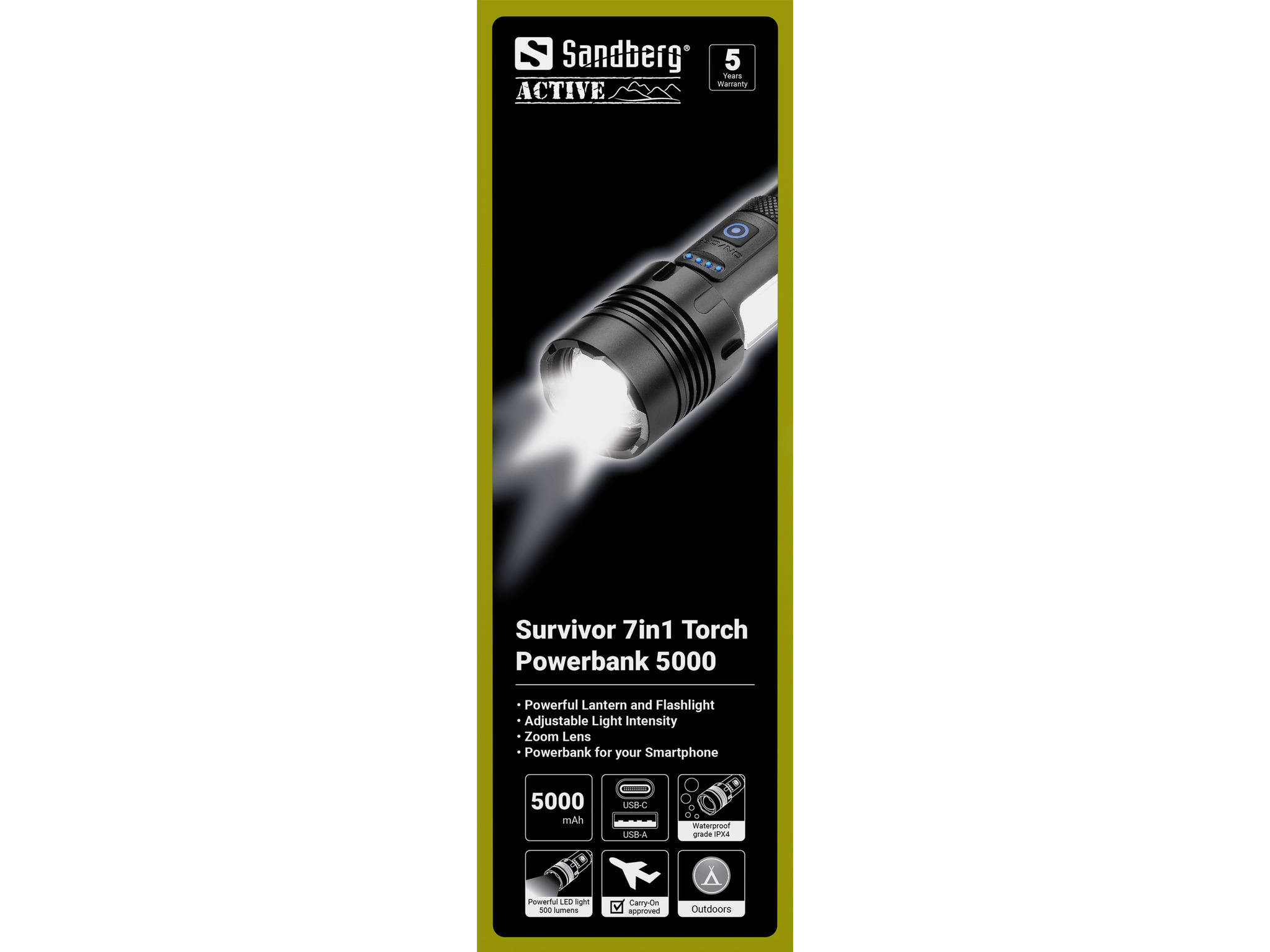 Фонарь Sandberg Survivor 7 in 1 Torch Powerbank 5000 mAh (421-08) фото