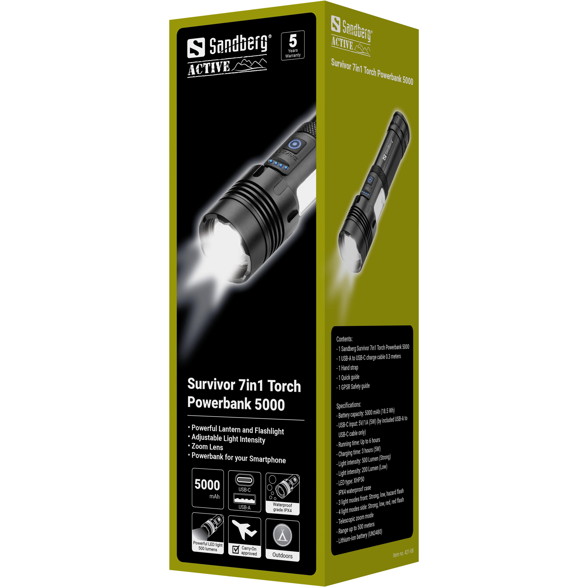 Фонарь Sandberg Survivor 7 in 1 Torch Powerbank 5000 mAh (421-08) фото
