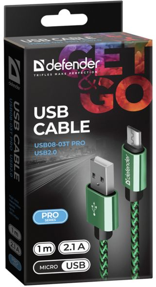 Дата кабель Defender USB 2.0 AM to Micro 5P 1.0m USB08-03T green (87804) фото4