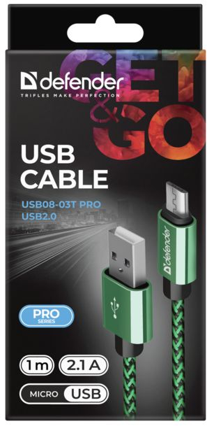 Дата кабель Defender USB 2.0 AM to Micro 5P 1.0m USB08-03T green (87804) фото3