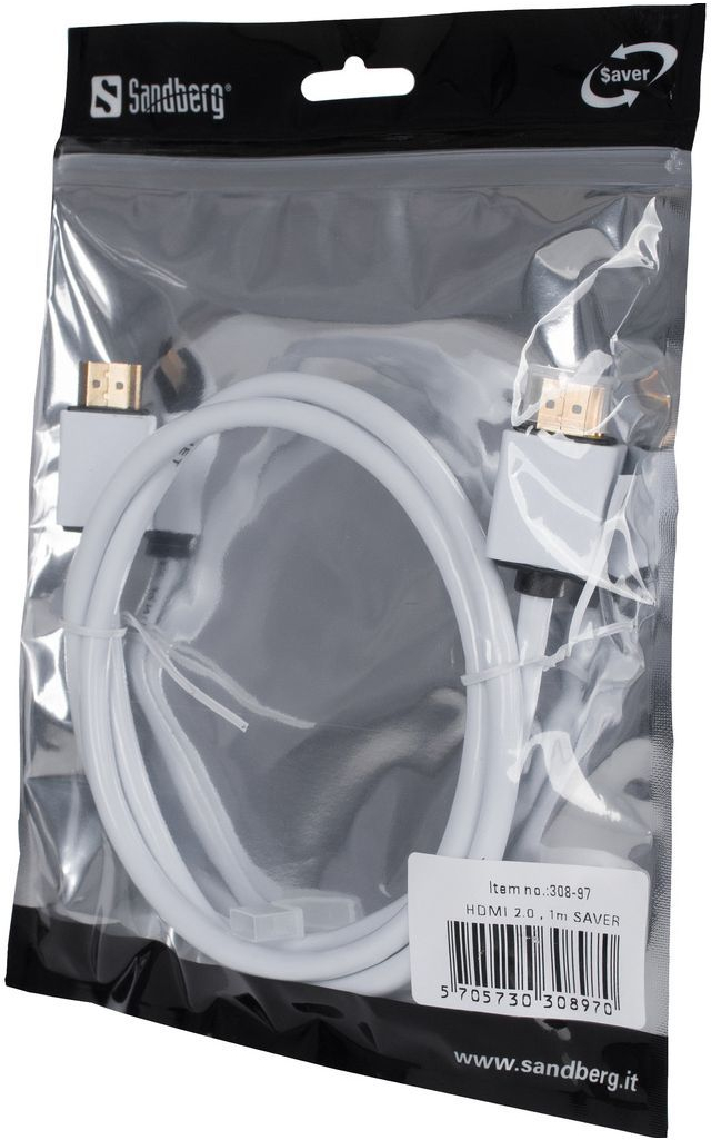 Кабель HDMI M - M, 1.0м, Sandberg, HDMI-2.0 белый фото