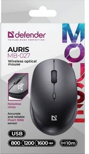 Мишка Defender Auris MB-027 3 кн. 1600 dpi, безшумная, черная фото5