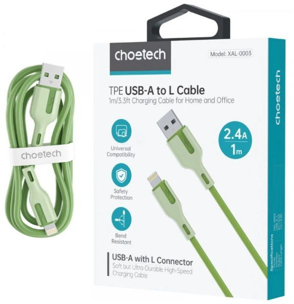 Дата кабель Choetech USB 2.0 AM to Lightning 1.0m 2.4A green (XAL-0003-GN-V2) фото
