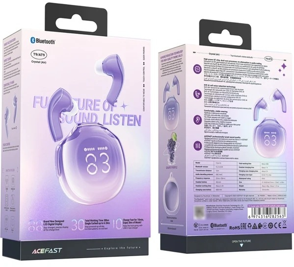 Навушники TWS Acefast T9 grape purple (6974316282563) фото