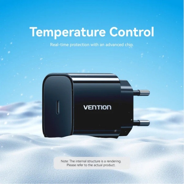 Зарядное устройство Vention 1xUSB-C 20W + USB-C to Lightning cable М-М Black (G17B0-EU) фото3