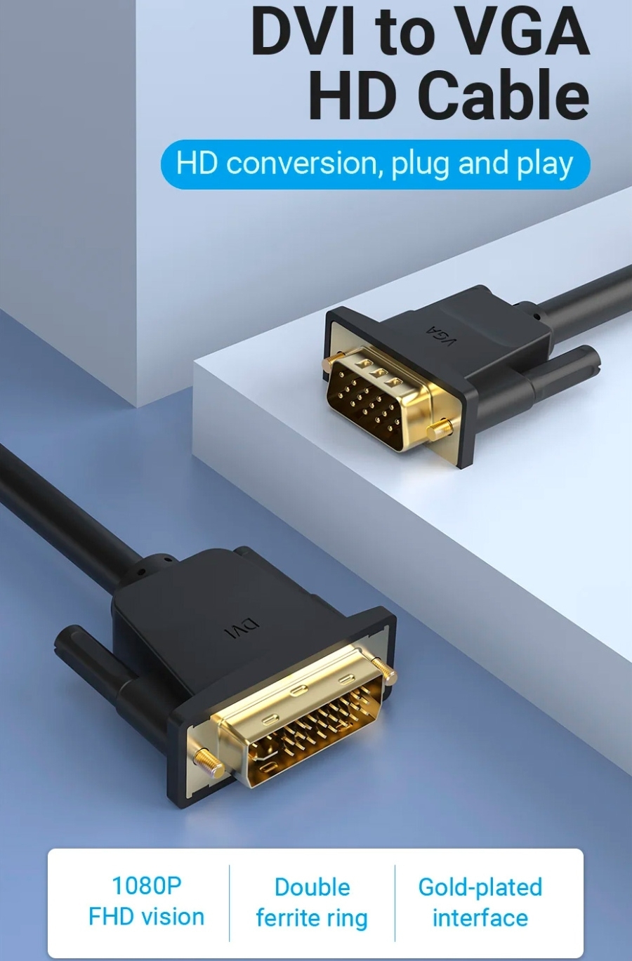 Кабель Vention DVI (24+5) M - VGA M, 3м чорний (EACBI) фото