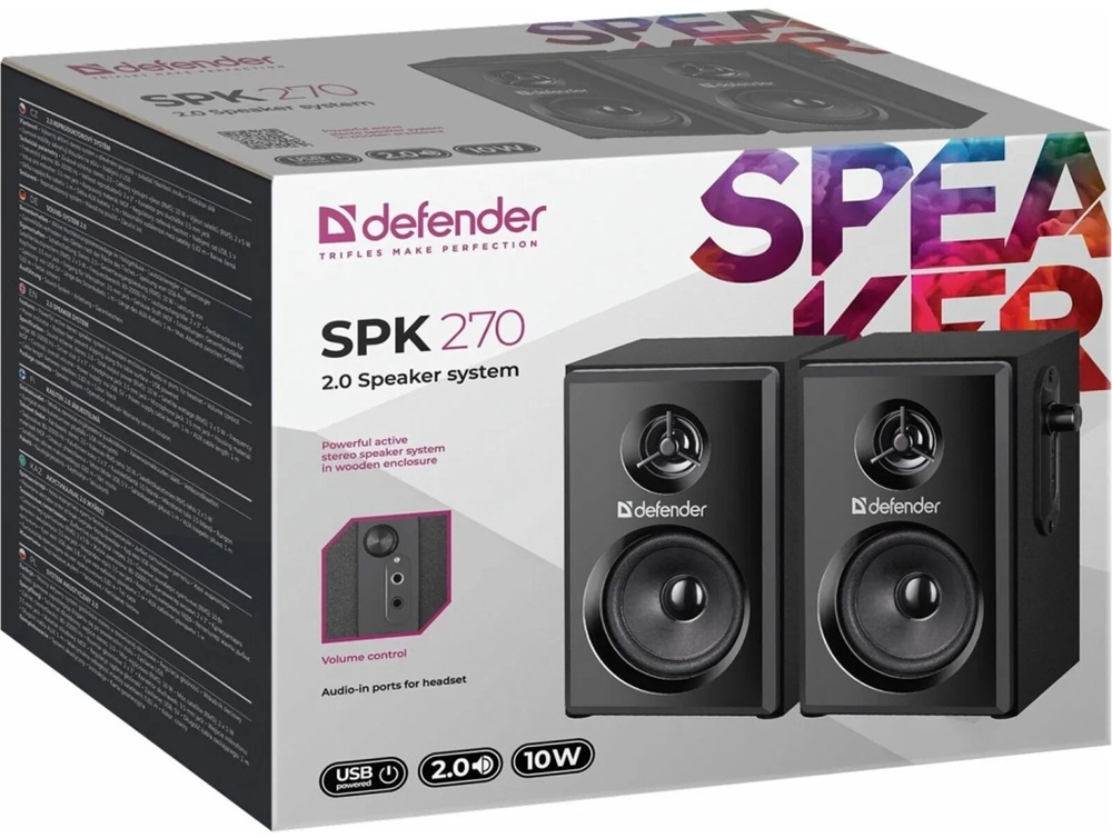Акустика 2.0 Defender SPK-270 10Вт, черная, дерево, USB фото4