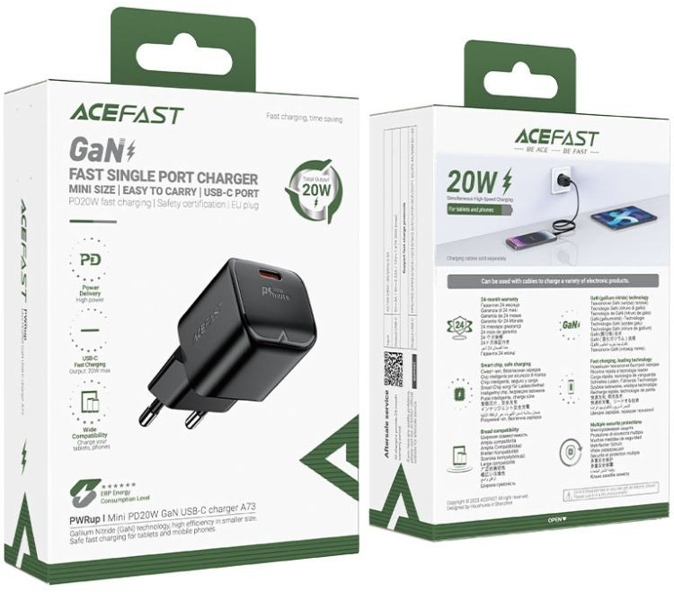 Зарядний пристрій Acefast USB-C 20W Gan A73 mini Fast Charger Black (6974316282648) фото5
