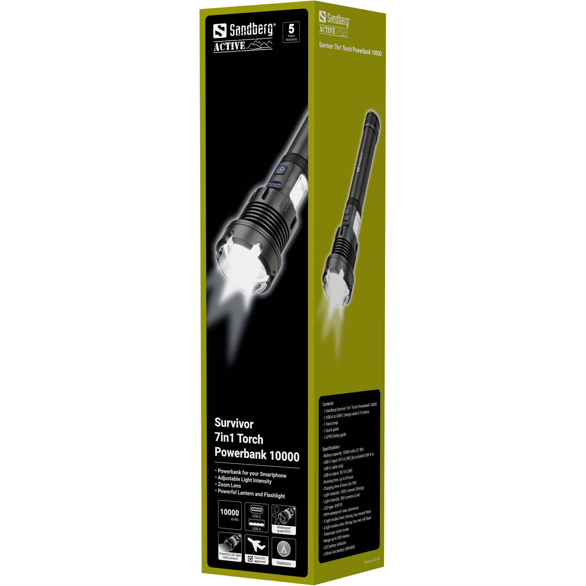 Фонарь Sandberg Survivor 7 in 1 Torch Powerbank 10000 mAh (421-09) фото