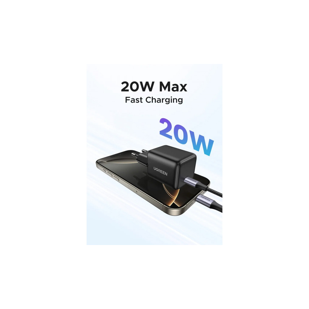 Зарядний пристрій Ugreen 1xUSB 20W (USB-C) PD GaN Tech X512 чорний (55553_Ugreen) фото5