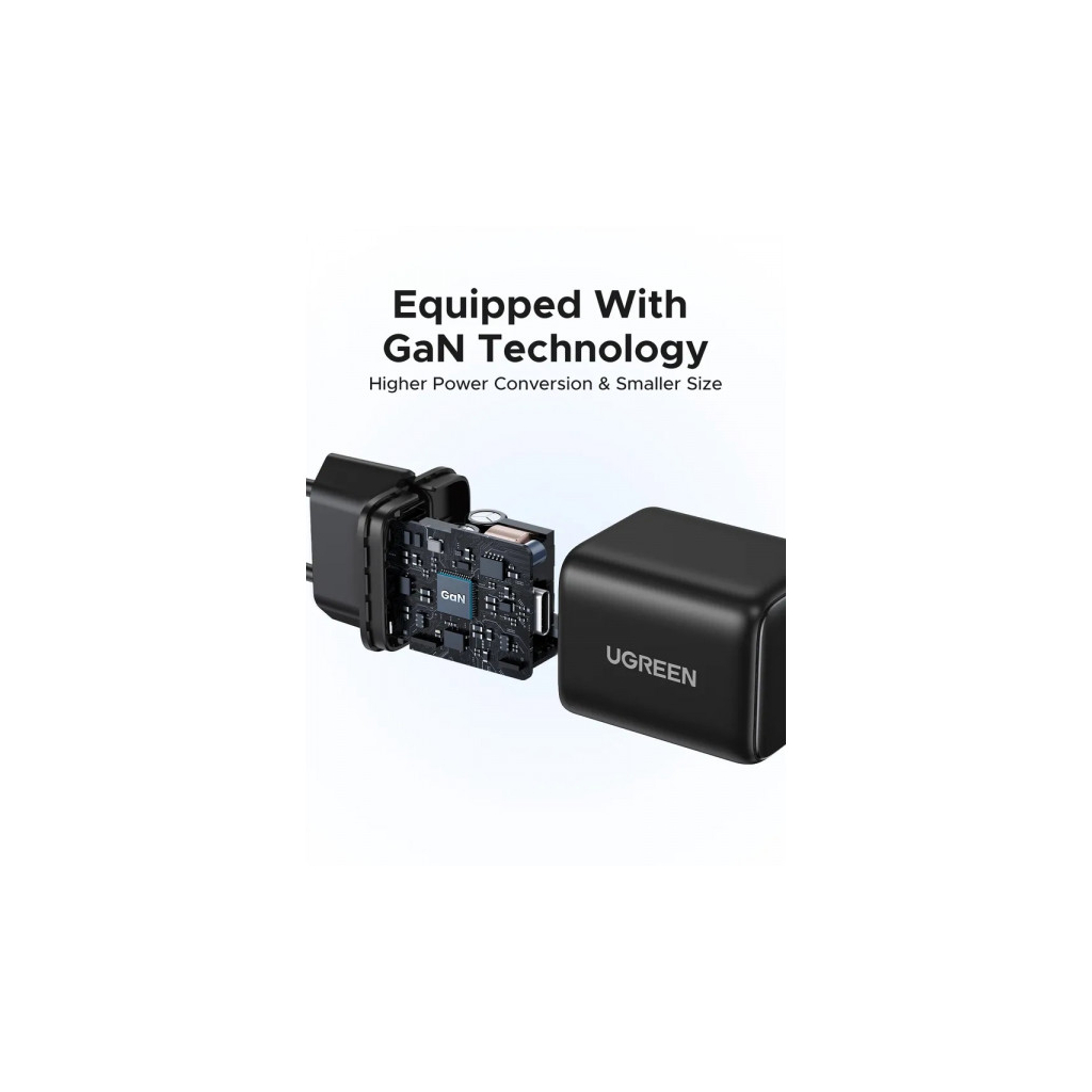 Зарядний пристрій Ugreen 1xUSB 20W (USB-C) PD GaN Tech X512 чорний (55553_Ugreen) фото7