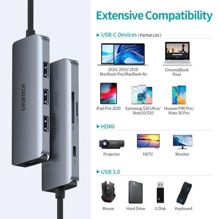 Док станція USB-C 7-в-1 (HDMI/PD/картридер/USB-A / USB-C), алюміній HUB-M19-GY фото3