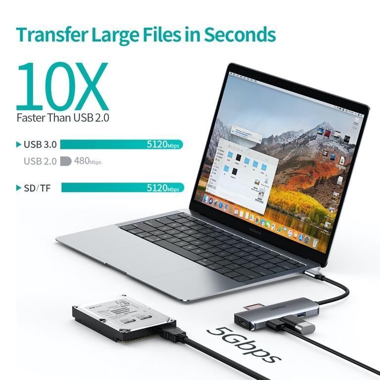 Док станція USB-C 7-в-1 (HDMI/PD/картридер/USB-A / USB-C), алюміній HUB-M19-GY фото5