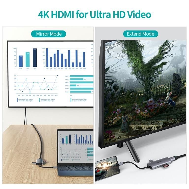 Док станція USB-C 7-в-1 (HDMI/PD/картридер/USB-A / USB-C), алюміній HUB-M19-GY фото6