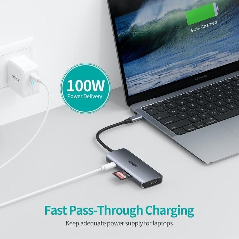 Док станція USB-C 7-в-1 (HDMI/PD/картридер/USB-A / USB-C), алюміній HUB-M19-GY фото7