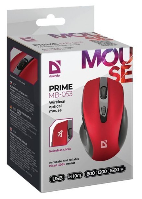 Мышь беспроводная бесшумная Defender Prime MB-053 6 кн. до 1600 dpi красная (52052) фото5