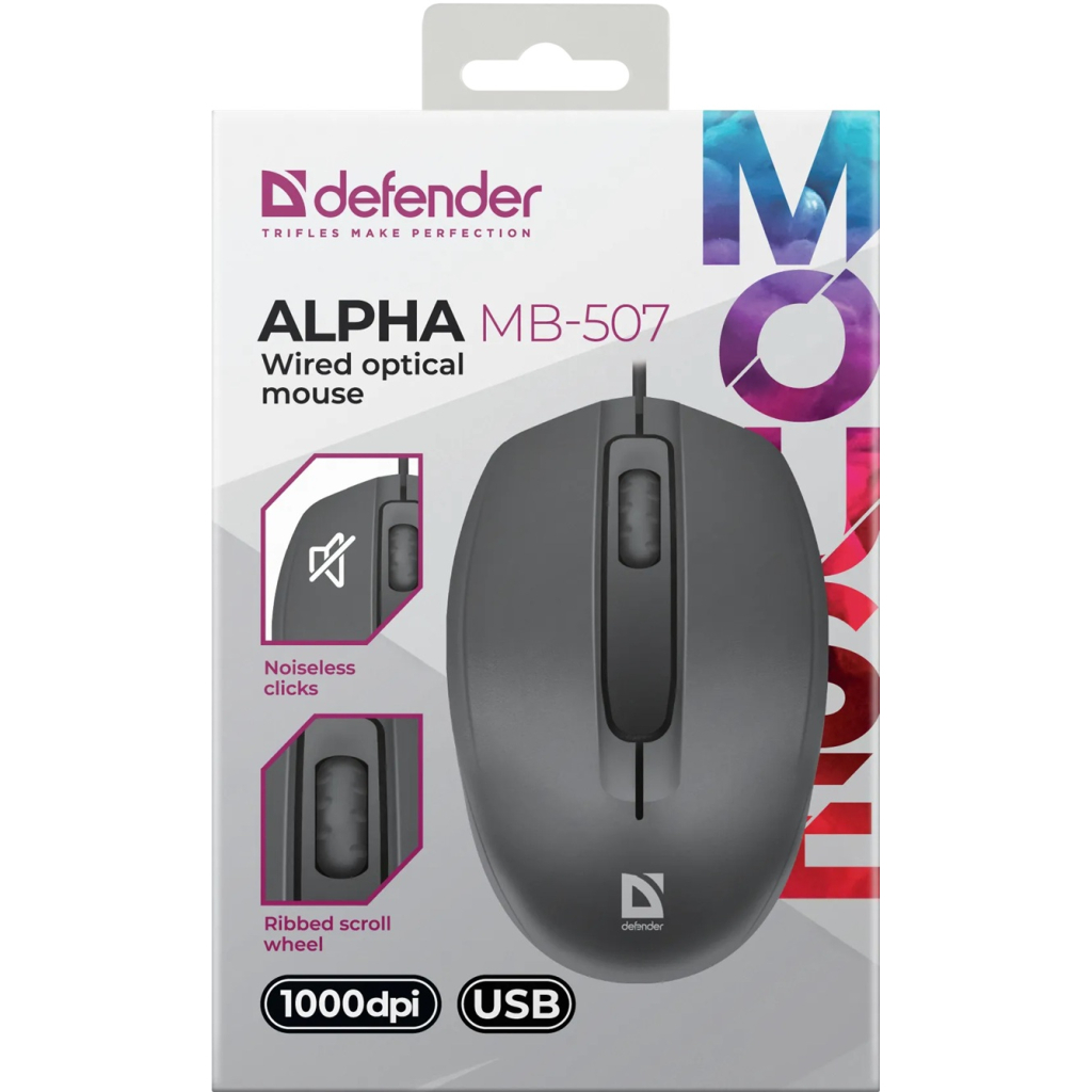 Мышь бесшумная Defender Alpha MB-507, 3кн.,1000dpi черная (52507_Defender) фото4