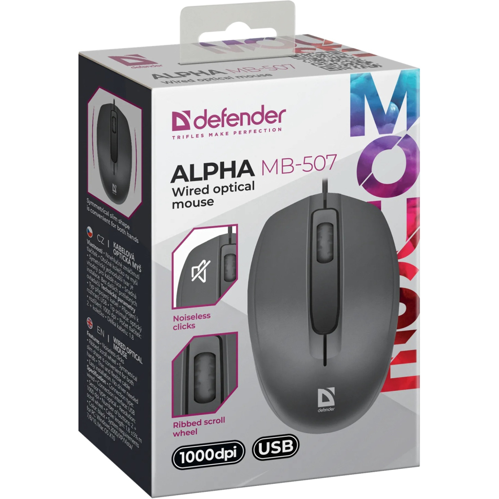 Мышь бесшумная Defender Alpha MB-507, 3кн.,1000dpi черная (52507_Defender) фото5