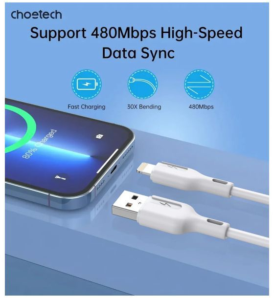 Дата кабель Choetech USB 2.0 AM to Lightning 1.0m 2.4A white (XAL-0003-WH-V2) фото