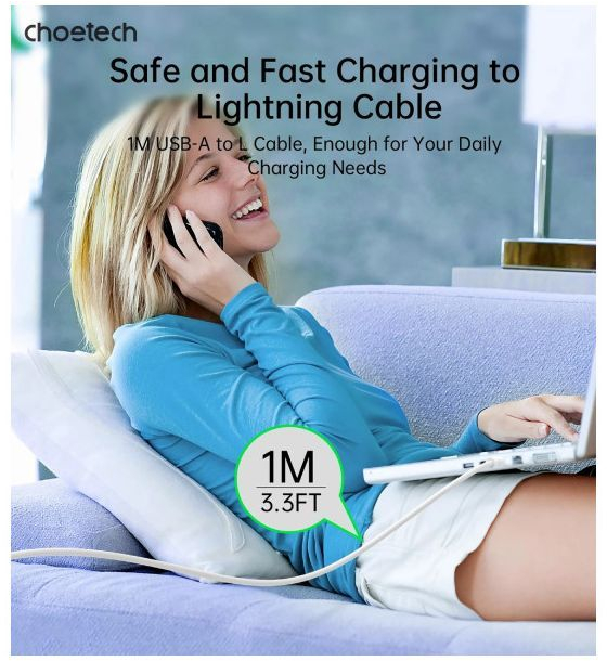 Дата кабель Choetech USB 2.0 AM to Lightning 1.0m 2.4A white (XAL-0003-WH-V2) фото