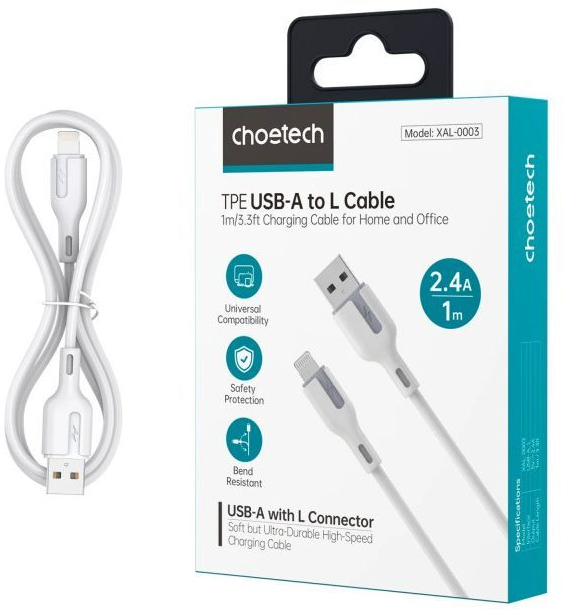 Дата кабель Choetech USB 2.0 AM to Lightning 1.0m 2.4A white (XAL-0003-WH-V2) фото