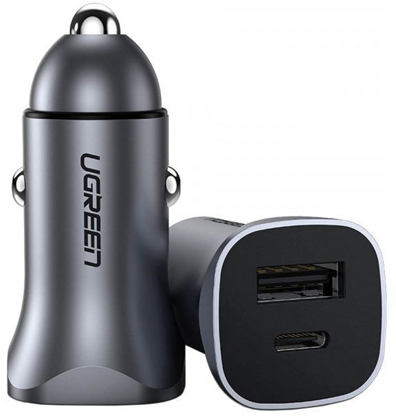 Автозарядка Ugreen 2xUSB 30W (USB-A + USB-C) QC 4.0 Сіра (EC305) фото3